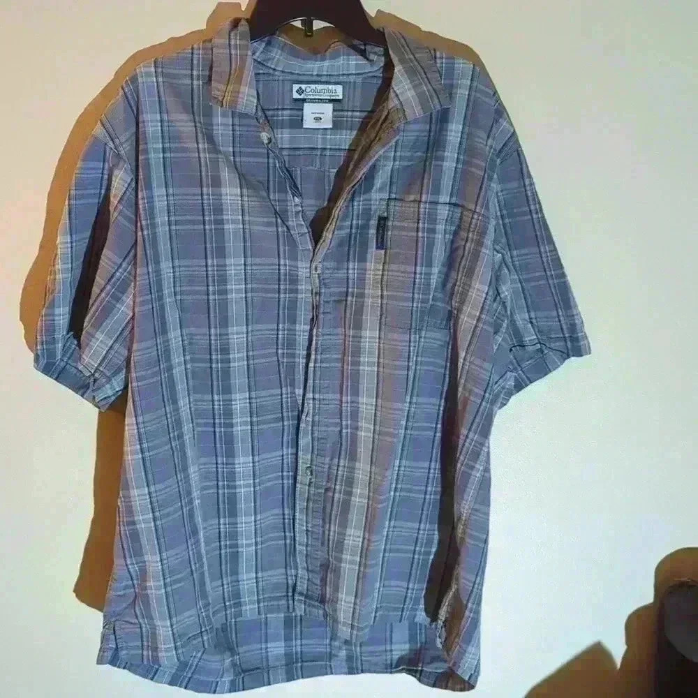 Columbia button up short sleeve, XXL, blue and white - Picture 2 of 6